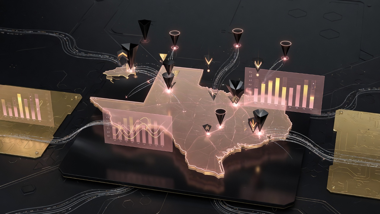 Futuristic Texas Map Pack velocity dashboard for GMB dominance