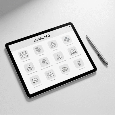 Professional checklist on a digital tablet with a pen, representing local SEO steps, clean image, no text, no words, no typography, 8K