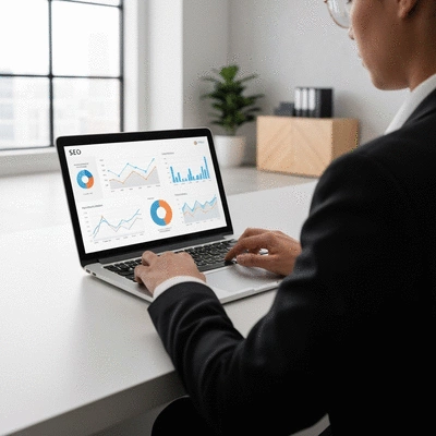 Person using a laptop to view SEO analytics for a local business in Arlington, TX