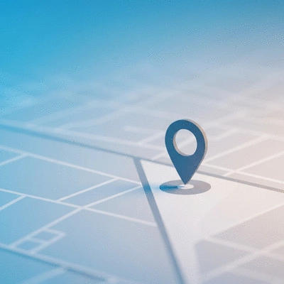 Stylized map pin icon on a digital map, representing geotagging, no text, no words, no typography, clean image