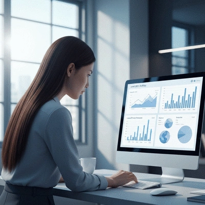 Local SEO analyst reviewing data on a computer