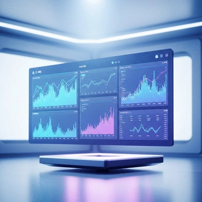 futuristic holographic display showing local SEO trends and data, clean, modern, no text, no words, no typography, clean image