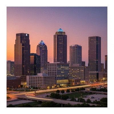 Arlington city skyline at dusk, representing local business growth and community connection.