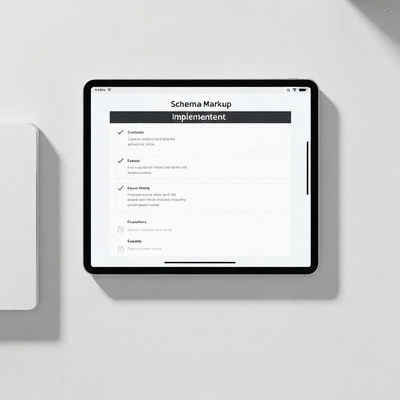 Checklist for schema markup implementation on a digital tablet, no text, no words, no typography, 8K