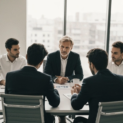 Business people discussing SEO strategy in a modern office